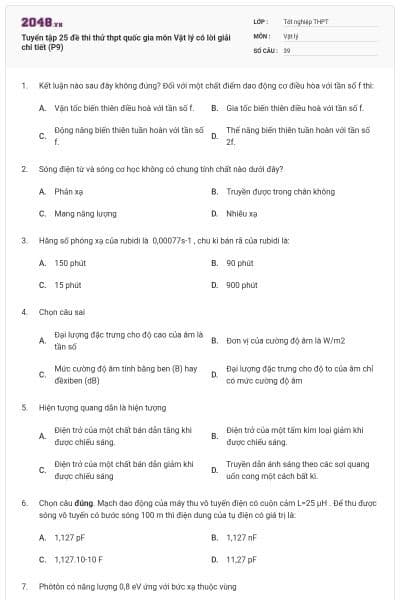 Tuyển tập 25 đề thi thử thpt quốc gia môn Vật lý có lời giải chi tiết (P9)