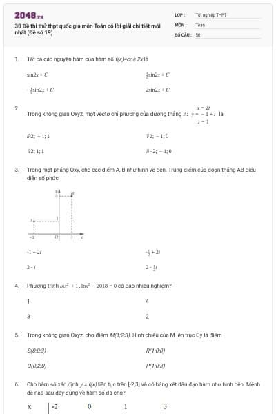 30 Đề thi thử thpt quốc gia môn Toán có lời giải chi tiết mới nhất (Đề số 19)