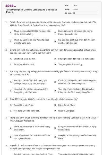 15 câu trắc nghiệm Lịch sử 9 Cánh diều Bài 5 có đáp án (Phần 9)