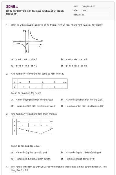 Đề thi thử THPTGQ môn Toán cực cực hay có lời giải chi tiết(Đề 10)