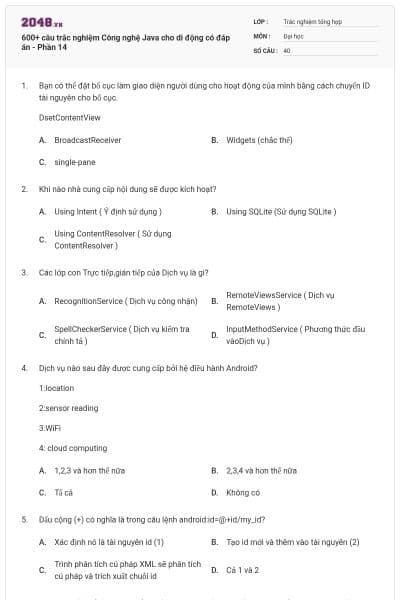 600+ câu trắc nghiệm Công nghệ Java cho di động có đáp án - Phần 14