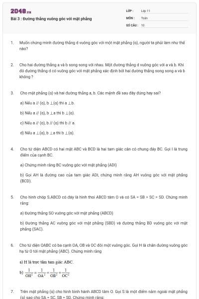 Bài 3 : Đường thẳng vuông góc với mặt phẳng