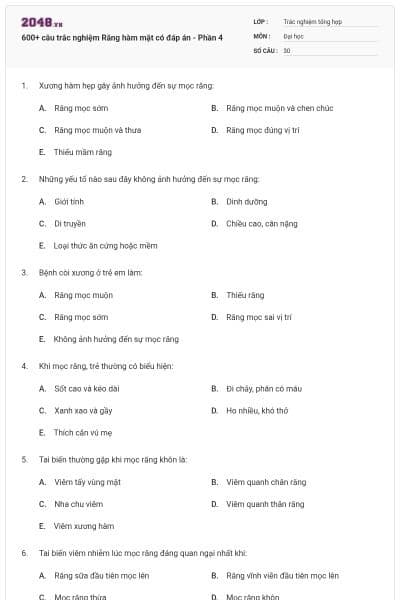600+ câu trắc nghiệm Răng hàm mặt có đáp án - Phần 4