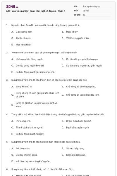 600+ câu trắc nghiệm Răng hàm mặt có đáp án - Phần 8