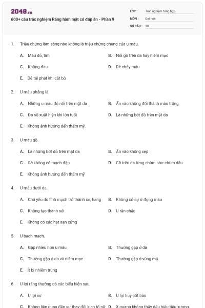 600+ câu trắc nghiệm Răng hàm mặt có đáp án - Phần 9