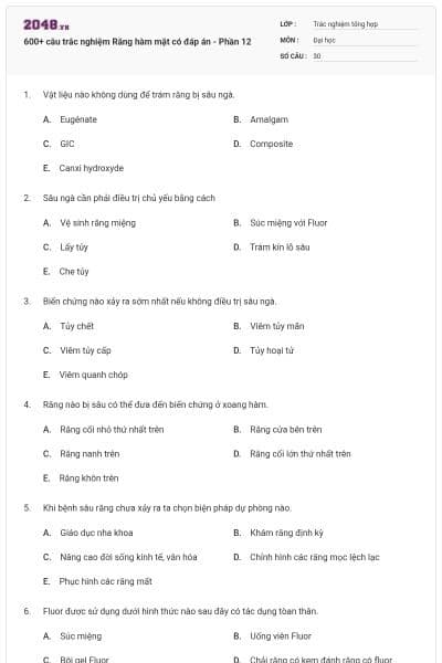600+ câu trắc nghiệm Răng hàm mặt có đáp án - Phần 12