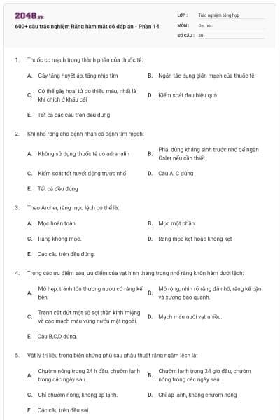 600+ câu trắc nghiệm Răng hàm mặt có đáp án - Phần 14