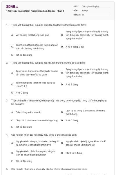 1200+ câu trắc nghiệm Ngoại khoa I có đáp án - Phần 4