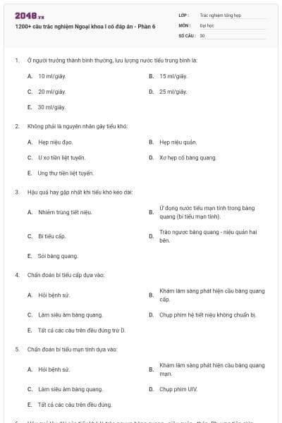 1200+ câu trắc nghiệm Ngoại khoa I có đáp án - Phần 6