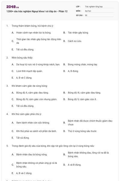1200+ câu trắc nghiệm Ngoại khoa I có đáp án - Phần 12