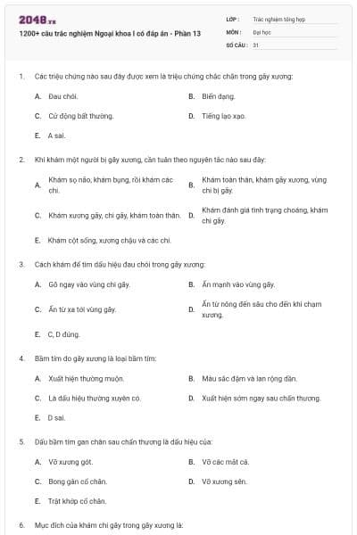 1200+ câu trắc nghiệm Ngoại khoa I có đáp án - Phần 13