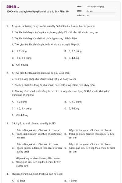 1200+ câu trắc nghiệm Ngoại khoa I có đáp án - Phần 19