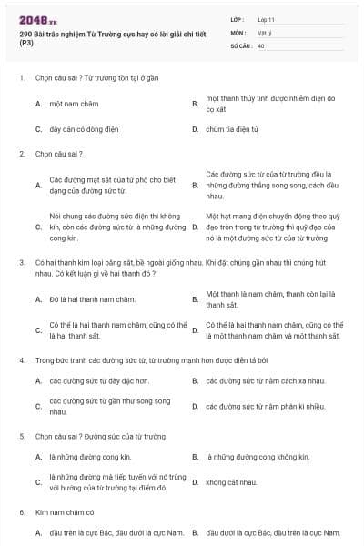 290 Bài trắc nghiệm Từ Trường cực hay có lời giải chi tiết (P3)