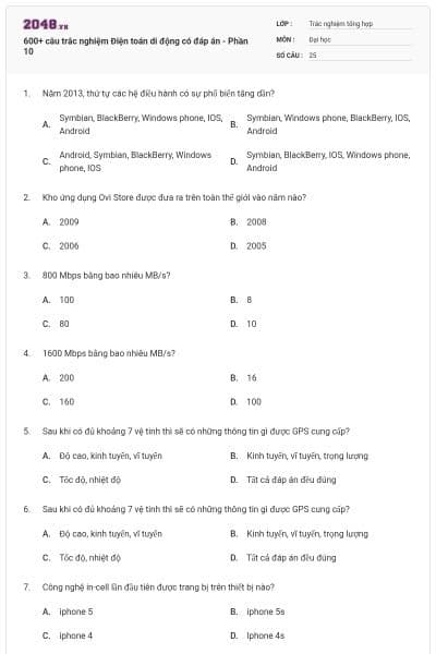 600+ câu trắc nghiệm Điện toán di động có đáp án - Phần 10