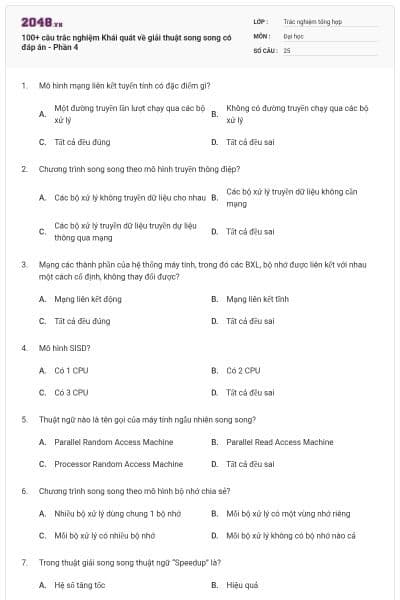100+ câu trắc nghiệm Khái quát về giải thuật song song có đáp án - Phần 4