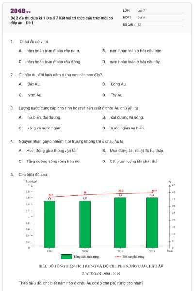 Bộ 2 đề thi giữa kì 1 Địa lí 7 Kết nối tri thức cấu trúc mới có đáp án - Đề 1