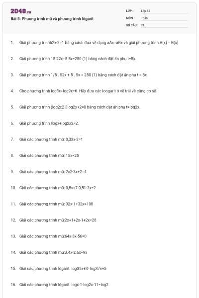 Bài 5: Phương trình mũ và phương trình lôgarit