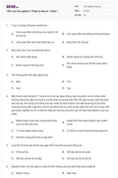 100+ câu trắc nghiệm Y Pháp có đáp án - Phần 1