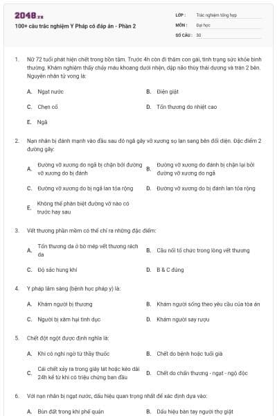 100+ câu trắc nghiệm Y Pháp có đáp án - Phần 2
