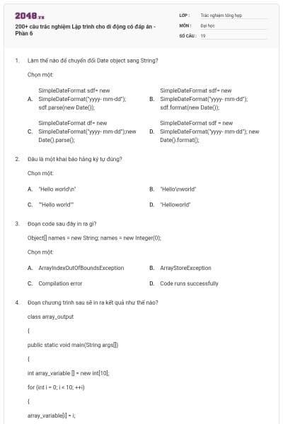 200+ câu trắc nghiệm Lập trình cho di động có đáp án - Phần 6