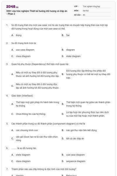 300+ câu trắc nghiệm Thiết kế hướng đối tượng có đáp án - Phần 2