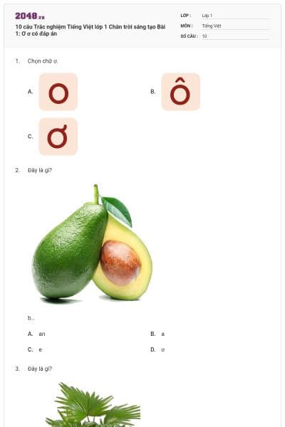 10 câu Trắc nghiệm Tiếng Việt lớp 1 Chân trời sáng tạo Bài 1: Ơ ơ  có đáp án