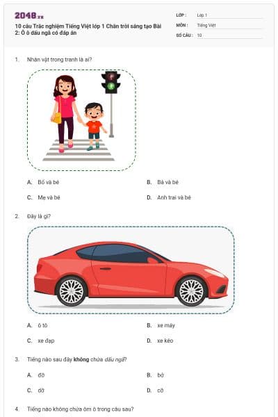 10 câu Trắc nghiệm Tiếng Việt lớp 1 Chân trời sáng tạo Bài 2: Ô ô dấu ngã có đáp án