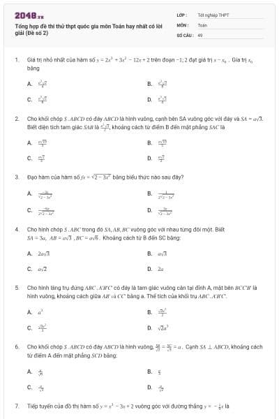 Tổng hợp đề thi thử thpt quóc gia môn Toán hay nhất có lời giải (Đề số 2)