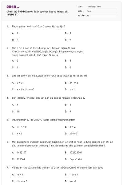 Đề thi thử THPTGQ môn Toán cực cực hay có lời giải chi tiết(Đề 11)