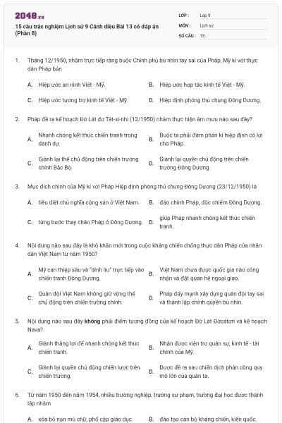 15 câu trắc nghiệm Lịch sử 9 Cánh diều Bài 13 có đáp án (Phần 8)