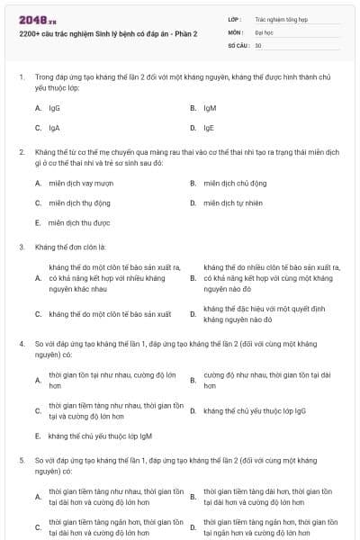 2200+ câu trắc nghiệm Sinh lý bệnh có đáp án - Phần 2