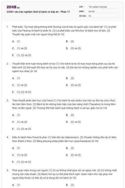 2200+ câu trắc nghiệm Sinh lý bệnh có đáp án - Phần 17
