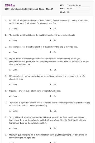 2200+ câu trắc nghiệm Sinh lý bệnh có đáp án - Phần 21