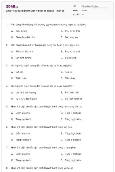 2200+ câu trắc nghiệm Sinh lý bệnh có đáp án - Phần 28