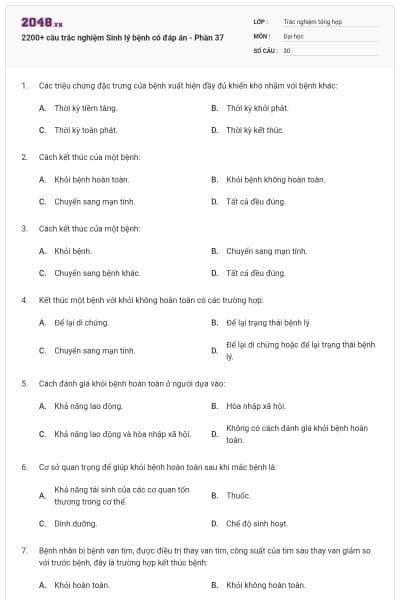 2200+ câu trắc nghiệm Sinh lý bệnh có đáp án - Phần 37