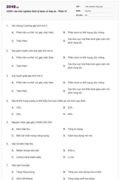 2200+ câu trắc nghiệm Sinh lý bệnh có đáp án - Phần 41