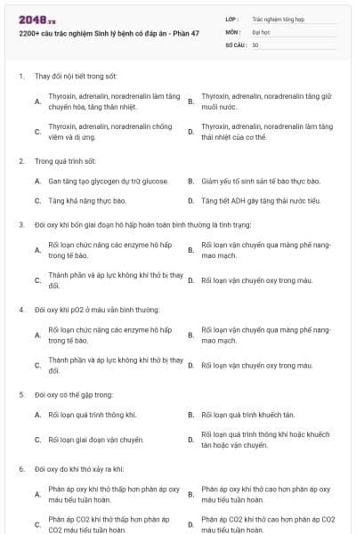 2200+ câu trắc nghiệm Sinh lý bệnh có đáp án - Phần 47