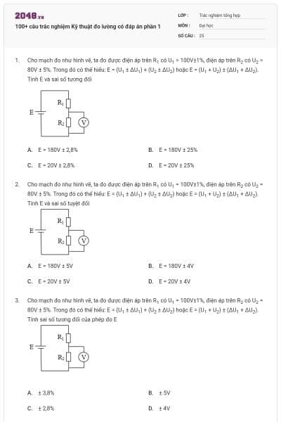 100+ câu trắc nghiệm Kỹ thuật đo lường có đáp án  phần 1
