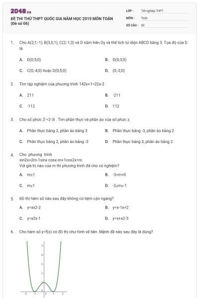 ĐỀ THI THỬ THPT QUỐC GIA NĂM HỌC 2019 MÔN TOÁN (Đề số 06)