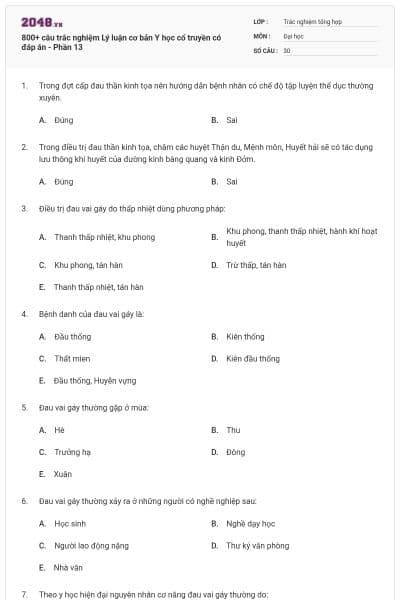 800+ câu trắc nghiệm Lý luận cơ bản Y học cổ truyền có đáp án - Phần 13