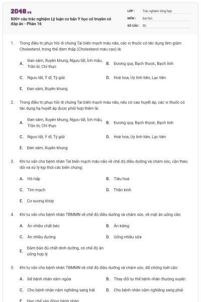 800+ câu trắc nghiệm Lý luận cơ bản Y học cổ truyền có đáp án - Phần 16