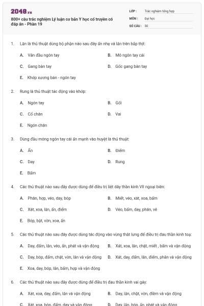 800+ câu trắc nghiệm Lý luận cơ bản Y học cổ truyền có đáp án - Phần 19