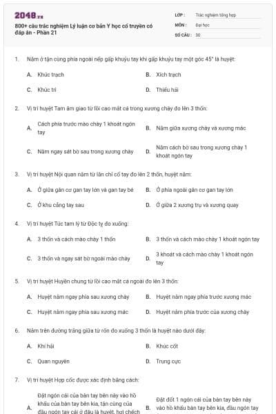 800+ câu trắc nghiệm Lý luận cơ bản Y học cổ truyền có đáp án - Phần 21