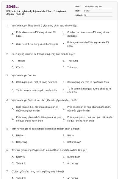 800+ câu trắc nghiệm Lý luận cơ bản Y học cổ truyền có đáp án - Phần 22