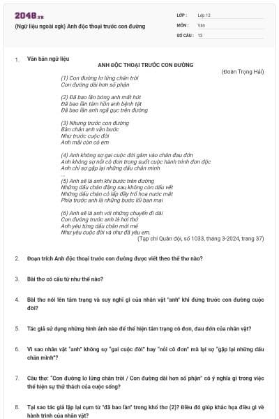 (Ngữ liệu ngoài sgk) Anh độc thoại trước con đường