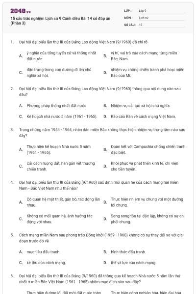 15 câu trắc nghiệm Lịch sử 9 Cánh diều Bài 14 có đáp án (Phần 3)