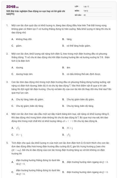 505 Bài trắc nghiệm Dao động cơ cực hay có lời giải chi tiết(P5)
