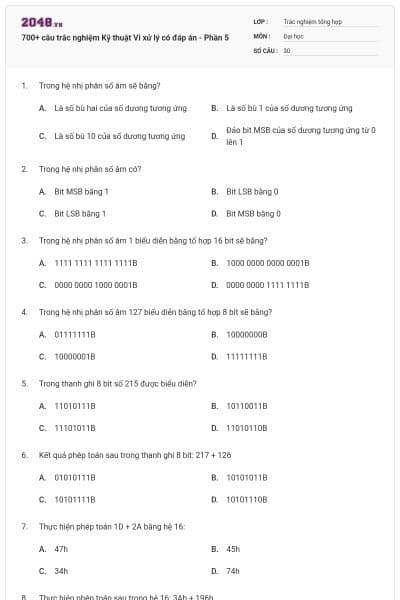 700+ câu trắc nghiệm Kỹ thuật Vi xử lý có đáp án - Phần 5