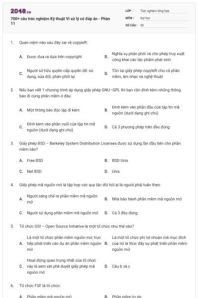 700+ câu trắc nghiệm Kỹ thuật Vi xử lý có đáp án - Phần 11