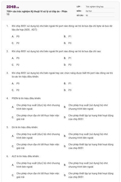 700+ câu trắc nghiệm Kỹ thuật Vi xử lý có đáp án - Phần 13
